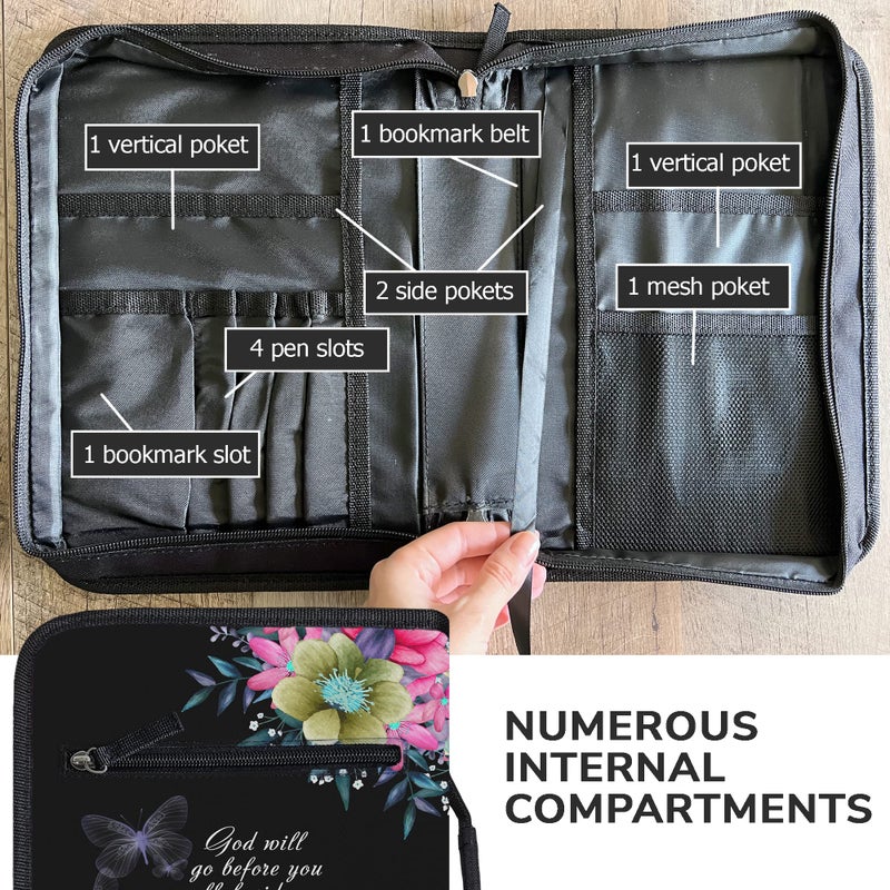 DEHITE Bible Cover Case for Women â€“ Premium Fabric Bible Cases for Girls - Carrying Bag for Woman â€“ Pen Slots â€“ Zippered Pocket â€“ Christian Floral Accessories - Large Holder - Image 4